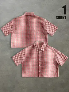 Men's Casual Street Style Classic Plaid Checkered Short Sleeve Button Front Shirt, Vintage Fitted Design, All Season Fashion Top for Outdoor Activities, Checked