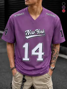 Men’s purple size 14 printed American jersey — street sports, retro collegiate style; loose, breathable mesh design; clean fit. Purple size 14 American jersey; Y2K retro sporty style, loose, breathable design.