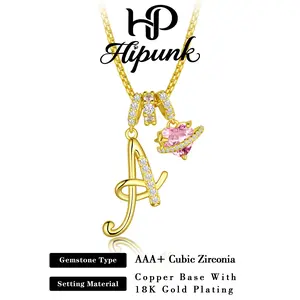 HIPUNK Gold 3-Layered Initial A-Z Letter Pendant Necklace for Women, Snake Chain Choker with Pink Heart Zircon, Adjustable Length Jewelry Gift for Valentine’s Day