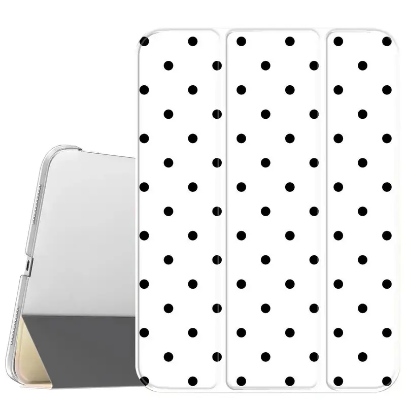 Classic Black Polka Dot Leather Tablet Casing, Slim Stand Accessory with Soft Translucent Frosted Back & Magnetic Pencil Holder, Compatible with iPad A16 2025, iPad Air 6, Samsung Galaxy Tab S9