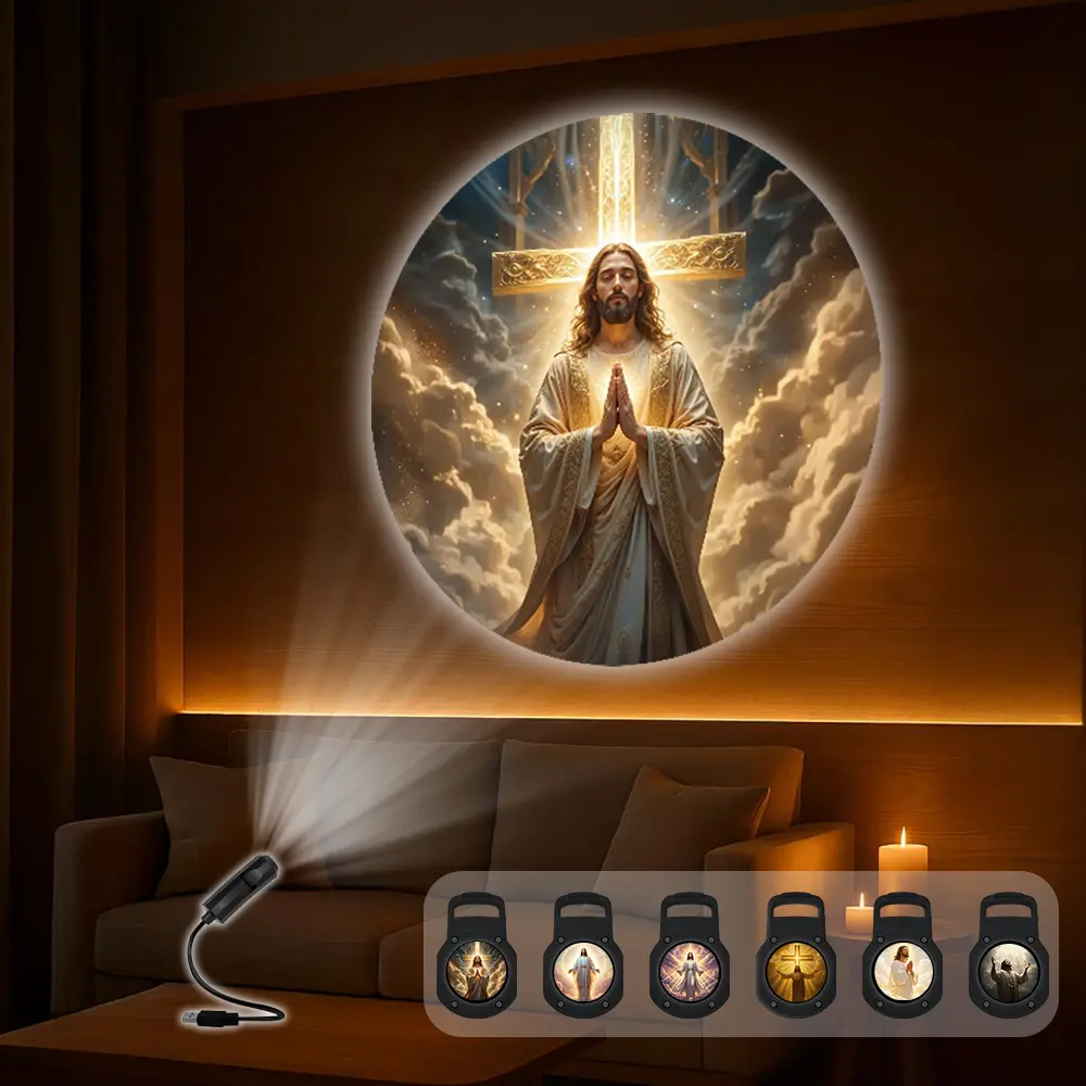 God-Jesus Pattern Projection Light, 6 Switchable Patterns, Home Ceiling Background Decoration Light, Christian Church Prayer Gift