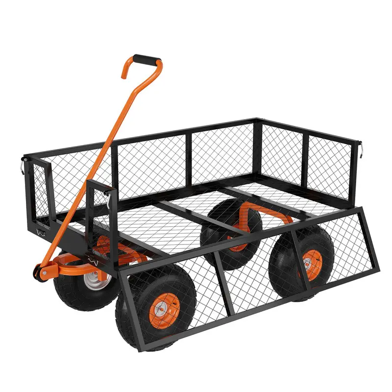 900 Lbs Garden Wheelbarrow, Heavy Duty Garden Cart, with 10" Pneumatic Tires, Yard Utility Cart, Outdoor Gardens Wagon, for Garden Farm Lawn, Black hand  cart