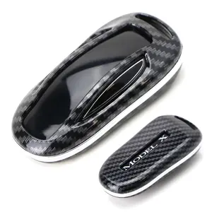 iJDMTOY Exact Fit Black Glossy Carbon Fiber Finish Key Fob Shell For 2016-2021 Tesla Model X Intelligent Smart Key