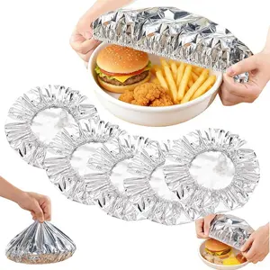 Reusable Aluminum Foil Food Covers, 50pcs Heat-Resistant Up to 110℃ Insulated Elastic Stretch Lids, Universal Fit for Bowls & Plates, Ideal for Leftovers, Refrigerator Use