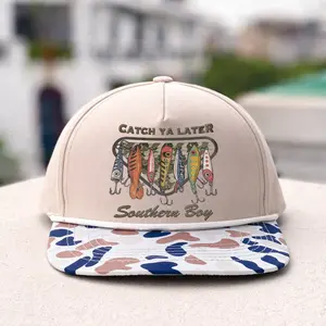 Catch Ya Later Southern Boy Snapback Hat for Men, Fishing Lures Graphic Camo Brim Cap, Bass Angler Flat Bill Trucker Style Hat, Adjustable Outdoor Hunting Gift for Him