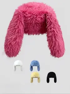 Cute Long Rabbit Ears Plush Hat Set, Fun Fashion Accessory, Casual Street Style Photo Shoot Prop, Unisex Warm Winter Party Decoration, Bunny Bonnet