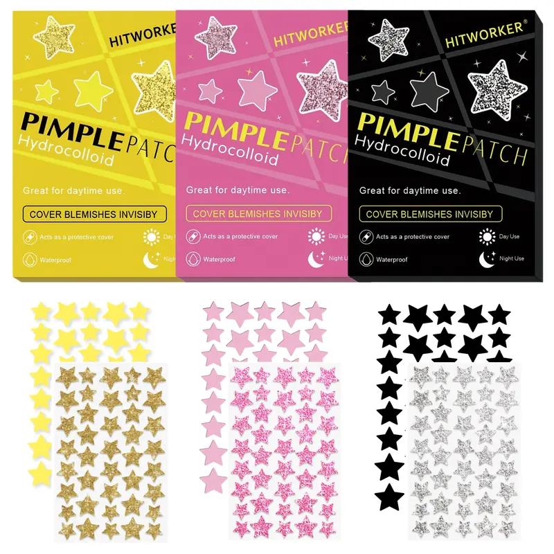 Shining Star 80 HITWORKER® Acne Patches (Available in Black, Pink, and Yellow) | Mix and match any color. A party emergency essential that covers blemishes while still making you shine. A must-have beauty tool for parties. Hydrocolloid Patches