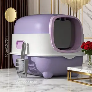 Extra Large Self-Cleaning Cat Litter Box with Durable Scoop, Odor-Resistant Rectangular Design, Modern Plastic Indoor Cat Litter Box