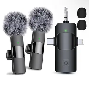 3 in 1 Wireless Microphone for iPhone, Android, Camera, USB-C Microphone, Wireless Lavalier Microphone, Mini Microphone, Noise Canceling Lapel Mic for Interview Video Podcast Vlog