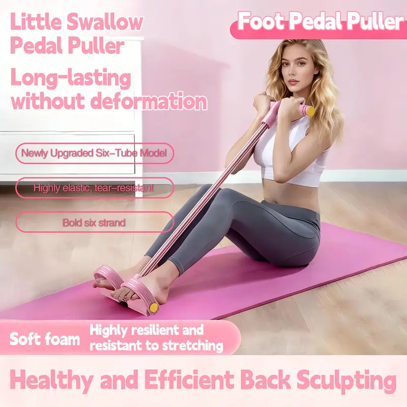 6 Tubes Resistance Pedal Trainer with Handles Upgraded Version Stronger Resistance Portable Home Gym Equipment for Full Body Workout Yoga Abdominal Waist Arm Leg Muscle Training