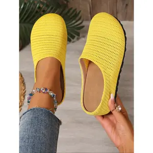 Women's Softwood Mid-Heel Elastic Slip-On Breathable Mules, All Season Casual PU Leather Slippers, Medium Width Large Size