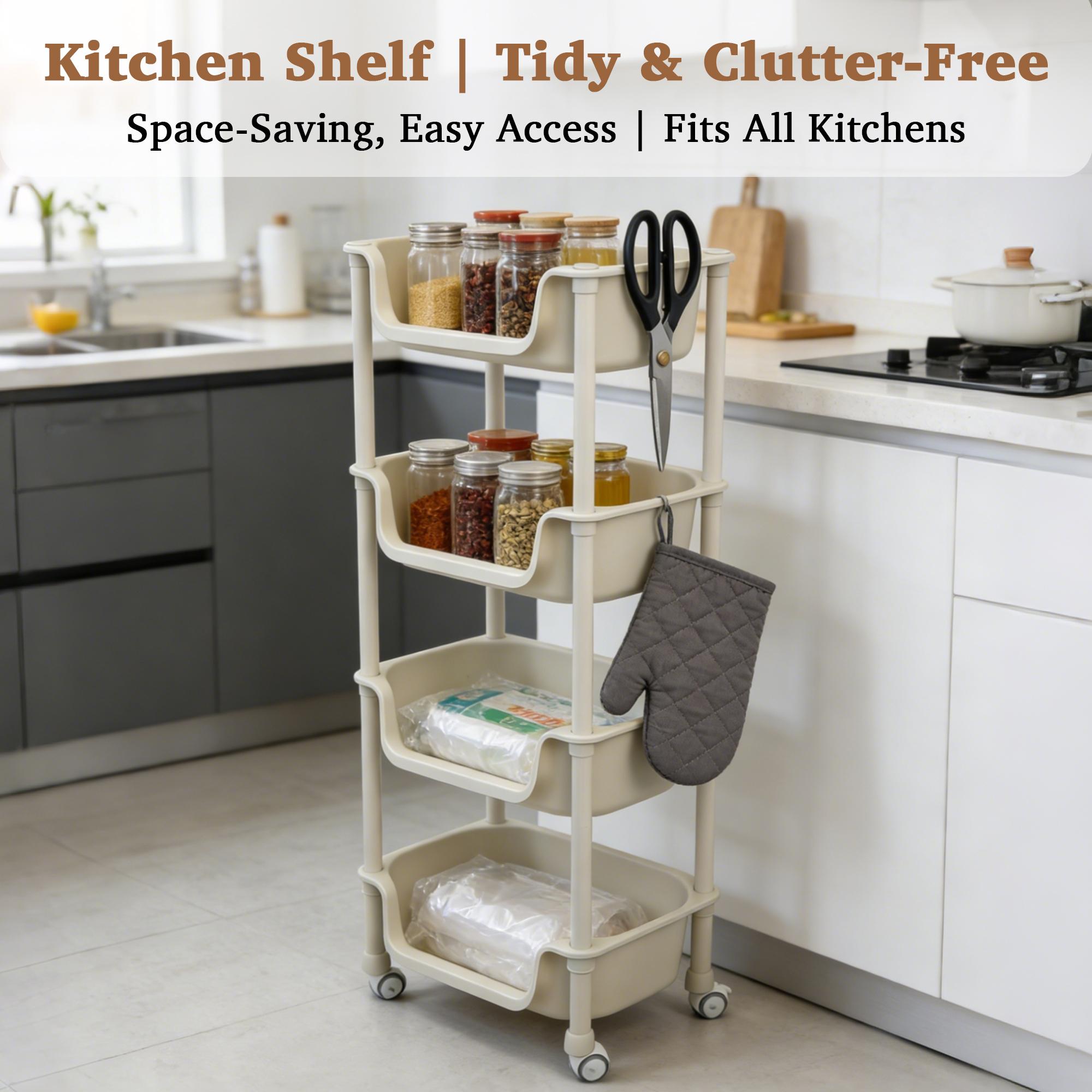 Multifunctional Multi-Layer Plastic Storage Cartwith Wheels, Layered Shelf Organizer for BedroomKitchen Bathroom Living Room, AdjustableStanding Shelf Suction Cup Sponge Holder for Kitchen Sink semiannual sale 2025 easy install kit glove clip cas oz sce