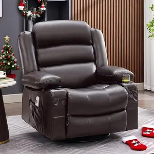 Rocker Recliner Chair with Heat and Massage, 360° Swivel Recliner Chairs for Adults, Oversized Recliner Single Sofa Seat with Cup Holders, Lazy Boy Recliner Single Sofa Seat
