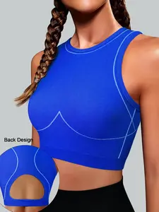 Women's Yoga Bra with Backless Design & Padding, Striped Sports Fitness, Ideal for Gymnastics & Training