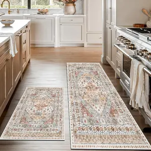 Minimalist Kitchen Carpet Set of 2, Non-Slip Kitchen Mats, Cozy Floor Rugs for Kitchen and Laundry, Farmhouse Chef Mat for Versatile Use, Decorative Area Rug