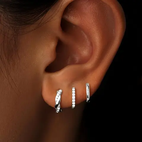 Women's Small Hoop Earrings Set - 14 karat Gold/Silver Plated, Hypoallergenic Gold Cubic Zirconia Earrings, Waterproof, Lightweight Ear Stacking Fashion Jewelry with All-Day Ease & Shower-Safe Shine