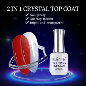 Puente 15ML 2 in 1 Crystal top coat Gel Nail Polish , High Gloss top sealer super bright chrome base nail gel polish Soak Off UV Long Lasting Nail Varnish For Manicure Salon Quality Art Design Home Use