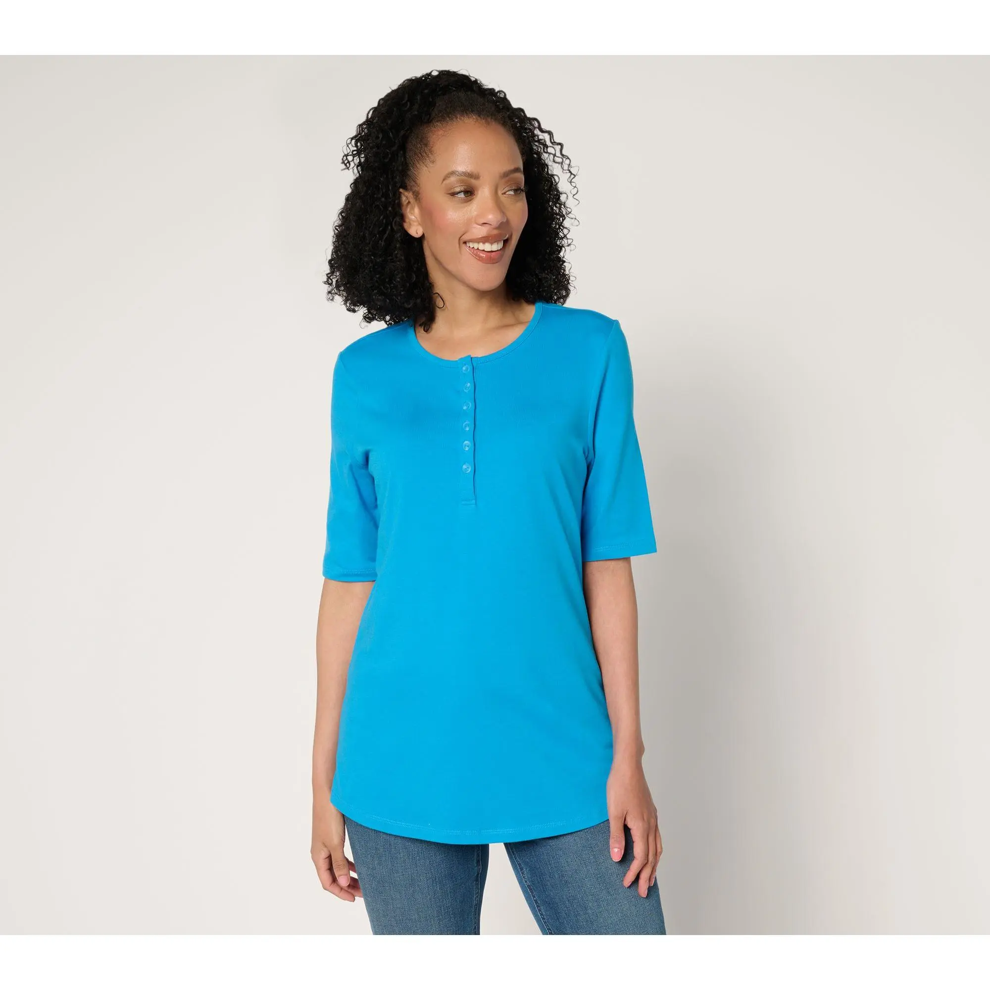 Denim & Co. Essentials Petite Perfect Jersey Henley Tunic