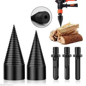 Firewood Log Splitter Drill Bit Set – Heavy-Duty Carbon Steel Wood Splitting Cone with Round/Hex/Square Shank – Safe, Efficient, and Easy to Use for Fireplace, Camping, Home Heating, and Outdoor Wood CuttingAB10TitanFix