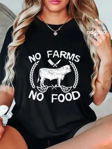 100% Cotton Unisex No Farms No Food Cow Livestock Farmer Gift T-Shirt Casual Top