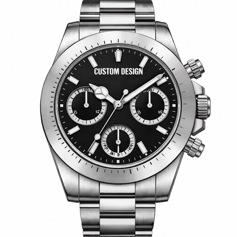 YourTime Custom Chronograph Watch Build with 316L Stainless Steel Case 904L Bracelet & Sapphire Crystal VK63 Movement