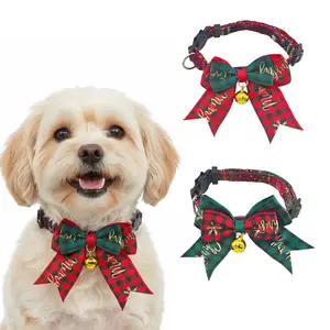 Adjustable Plaid Pet Collar with Bow Tie and Bell, Safety Buckle Design, Fabric Material, Suitable for Medium Dogs and Cats