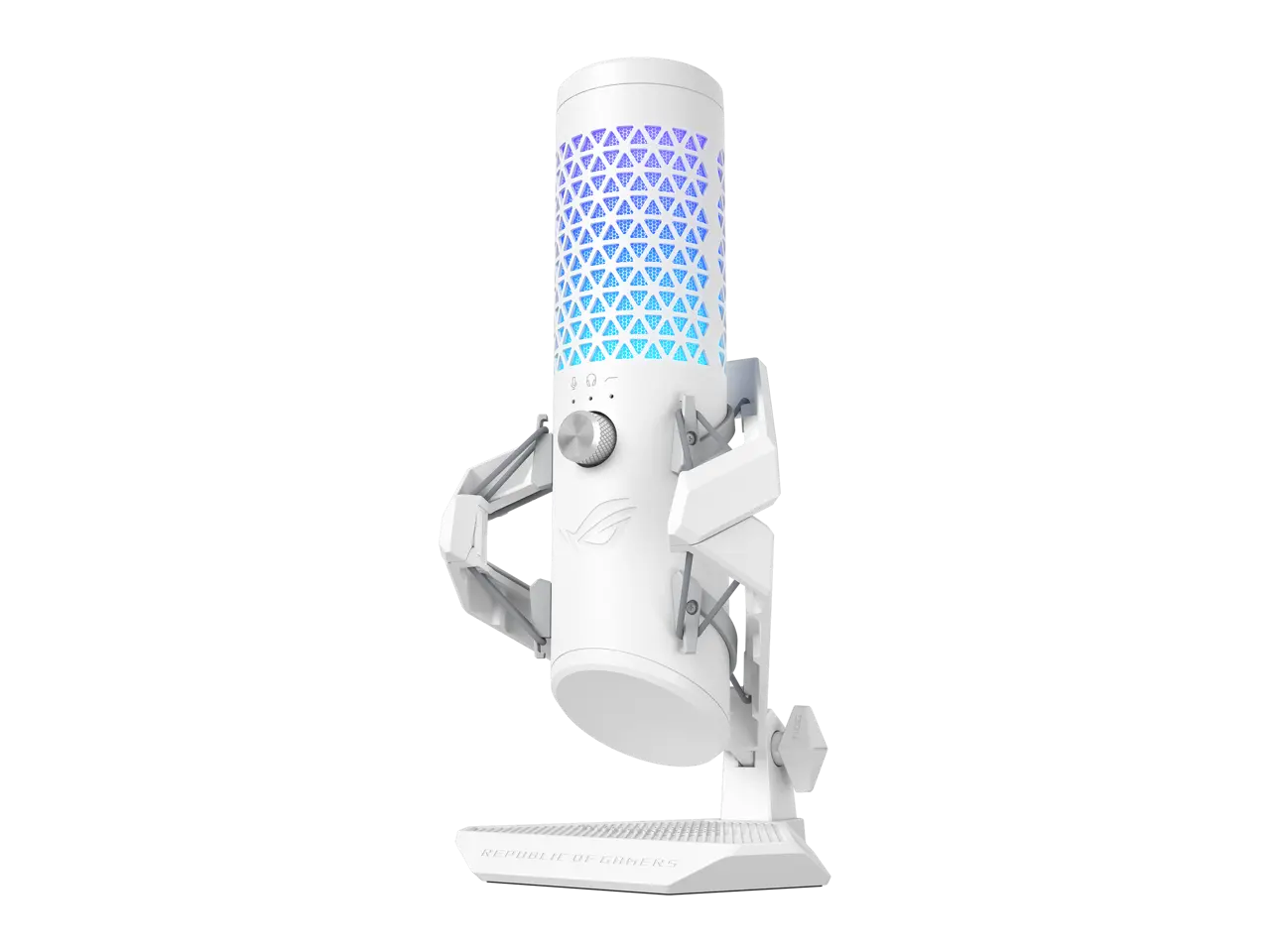 ASUS ROG Carnyx USB Gaming Microphone (25mm condenser capsule, 192kHz/24-bit, cardioid, high-pass filter, built-in pop filter, metal shock mount, one-touch mute, USB, Aura Sync RGB) - White