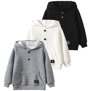 3-piece set, autumn and winter children's fashionable Waffle hoodie, retro hoodie, casual hoodie