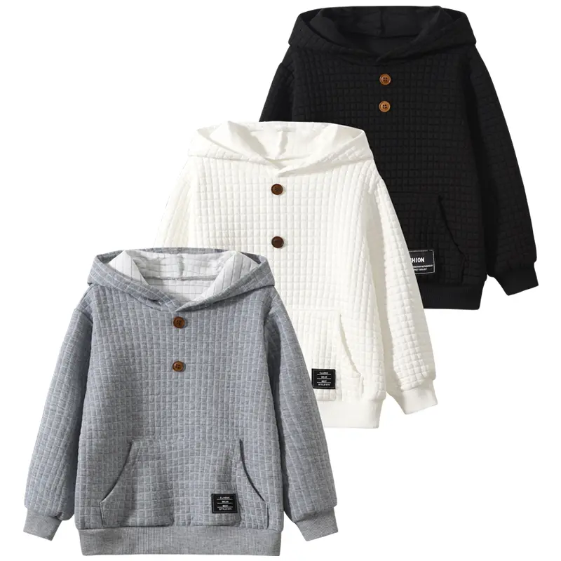 3-piece boy fall/winter fashion Joker Waffle jacket children's solid color casual button design jacket