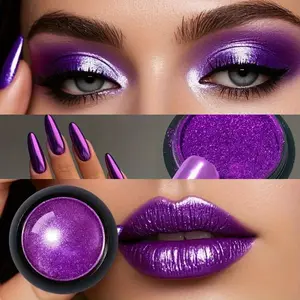 2Pcs Pruple Metallic Eyeshadow Powder, Radiant Shimmer, Waterproff, Long Lasting, Monochrome Satin Finish, Included 1 Brush, One Piece Multi-Use, for Nail Art, Lip Makeup, Face Decoration, Glitter Shimmer Eyeshadow, Vibrant Eyeshadow, Eyeshadow Makeup