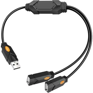 USB Splitter,  2 Ports USB A Hub, Dual Female Y  Splitter Cord Support iOS & Android System Data Sync &