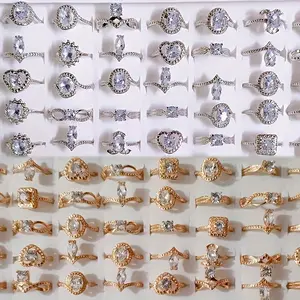 50pcs Wholesale Stylish Synthetic Synthetic Zirconia Rings - Versatile Fashion Jewelry for Any Occasion