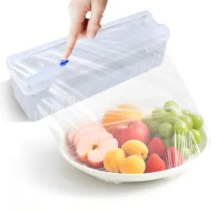 Easy-Cut Kitchen Plastic Wrap Dispenser with Built-in Cutter-Reusable Plastic Film Organizing Box, No Batteries Needed, Suitable for Home and Office Use