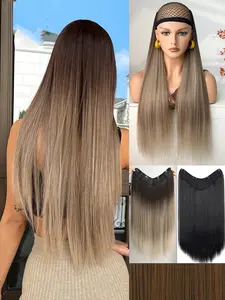 New V-Shape Clip Straight Hair Extension, Gradual 24 Inches, Heat Resistant Fiber Wig, Suitable for Women, Christmas, Halloween Party, Daily Use