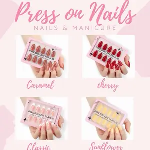 Press On Nails 30 pcs Kit Caramel Cherry Classic Sunflower Colors for Easy Manicure Durable Cute and Realistic