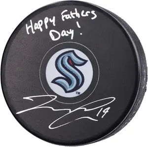 Jared McCann Seattle Kraken Autographed Hockey Puck with "Happy Father's Day!" Inscription - NHL Auctions Exclusive - Fanatics Authentic Certified
