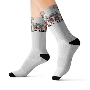 LabMouse HQ Limited Edition Mozzarella Socks – Clean White Comfort with Bold Red Plaid LabMouse Design, Fun & Unique Athletic Socks for Women