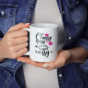Classy Sassy and a Bit Smart Assy Ceramic Coffee Mug Cute Birthday Present for Friend White Elephant Gift Exchange for Woman Coworker Boss Lady Wife Girlfriend Sister Graduation Gift Tea Cup