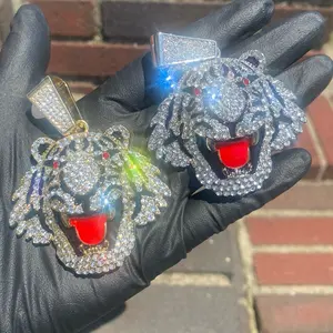 Iced Bling Out Large Jumbo Size Tiger Head Hip Hop Pendant Metal Coating Daily
