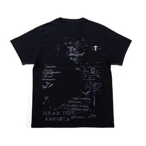 Gothic Angel Script T-Shirt, Y2K Grunge Blessed Cross Graphic Shirt, Vintage Aesthetic Streetwear Tee, Crew Neck, Short Sleeve, Cotton, Gift for Alt Him Her, Men And Womenswear Top