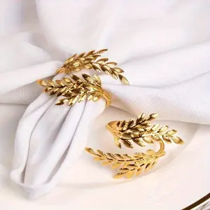 3pcs Shiny Wheat Shaped Napkin Ring, Napkin Buckle, Napkin Holder, for Birthday, Farmhouse, Wedding, Thanksgiving, Easter, Banquet, Buffet Table Delicate and Simple Decoration, Party Gift Supplies, Home Kitchen Dining Table Settings