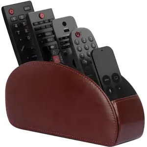 Remote control Holder with 5 compartment. Leather Remote caddy.