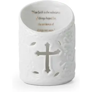 Candle Holder Ceramic Christian   Light Holder with  Verse Tealight Cup Votive Candle Holder for Wedding  Decor (Faith)