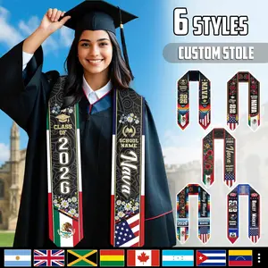 Custom Two Flag Graduation Stole 2026 — Personalized Name & School · Dual Heritage Sash · 6 Styles · Class of 2026 Gift