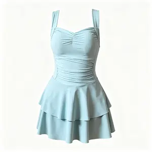 Women's One-Piece Skirted Swimsuit, Sheer Desire Style Open Back Bow Cute Bathing Suit with Removable Padding