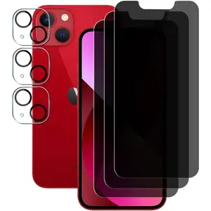 (3) For  13 (6.1") (3 Pack)  Screen Protector Anti Spy Private Tempered Glass Film and with Camera Lens Protector, Not Affect Flash, Anti Scratch