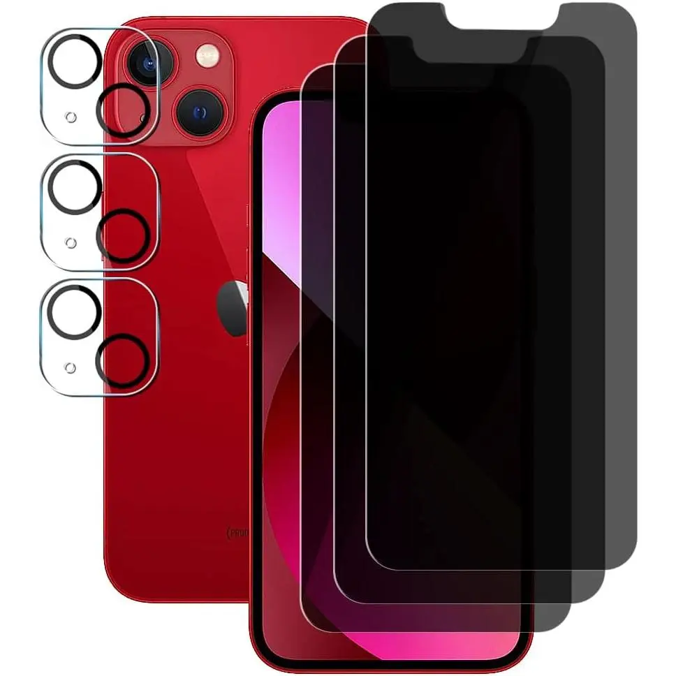 (3) For  13 (6.1") (3 Pack)  Screen Protector Anti Spy Private Tempered Glass Film and with Camera Lens Protector, Not Affect Flash, Anti Scratch