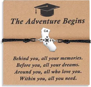 Unique Graduation Gifts - State Map Compass Charm, Graduation Cap Box, Adjustable Bracelet for 5th to 8th Grade Middle School to College Graduates