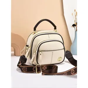 Women's Fashionable Classic Solid Color Handbag with Wide Strap, Casual PU Leather Designer Crossbody Bag for Daily Used, Trendy Versatile High-quality Daily Commuting Bag, Casual Shoulder Bag