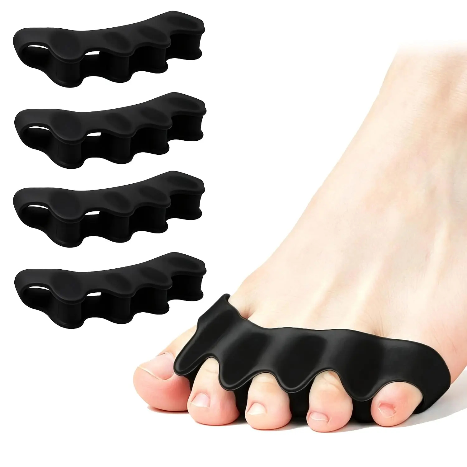 Women's 2-Pair Gel Toe Separators - 5-Loop Correctors, Stretchy Spacers for Bunion Relief, Feet Alignment, Indoor Recreation Equipment
